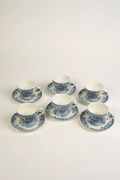 Johnson Bros Coaching Scene Tea Cups & Saucers | Set of 6