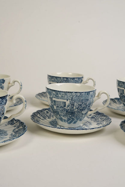 Johnson Bros Coaching Scene Tea Cups & Saucers | Set of 6