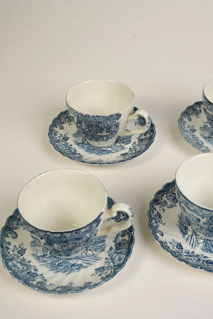 Johnson Bros Coaching Scene Tea Cups & Saucers | Set of 6