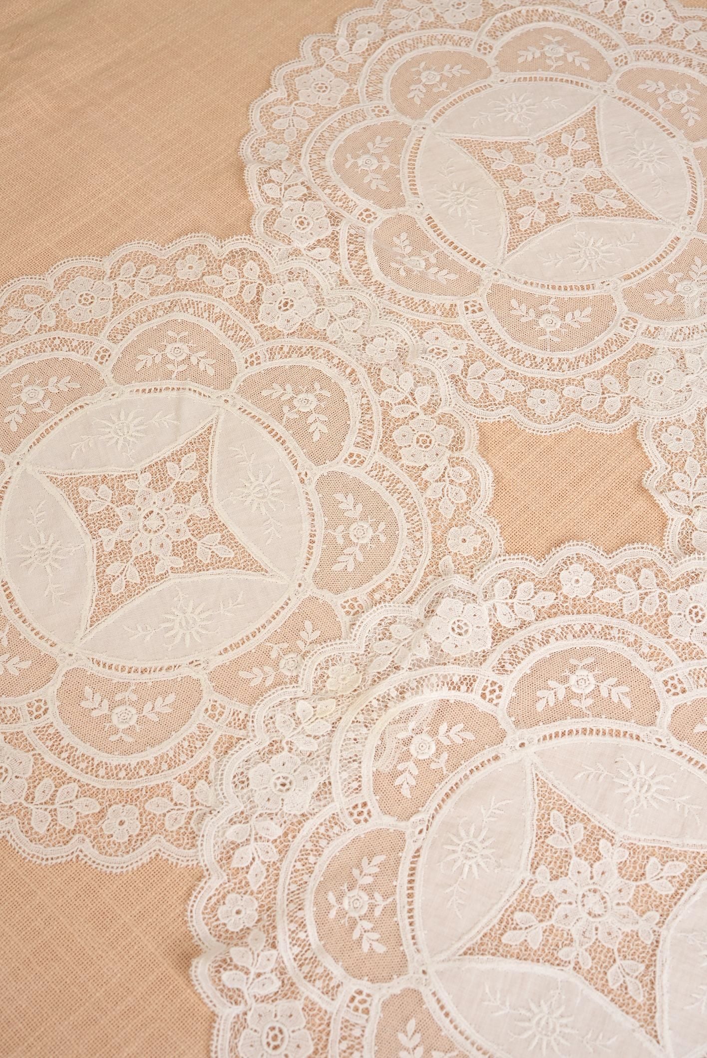 Antique Embroidered Lace Doilies | Set of 2