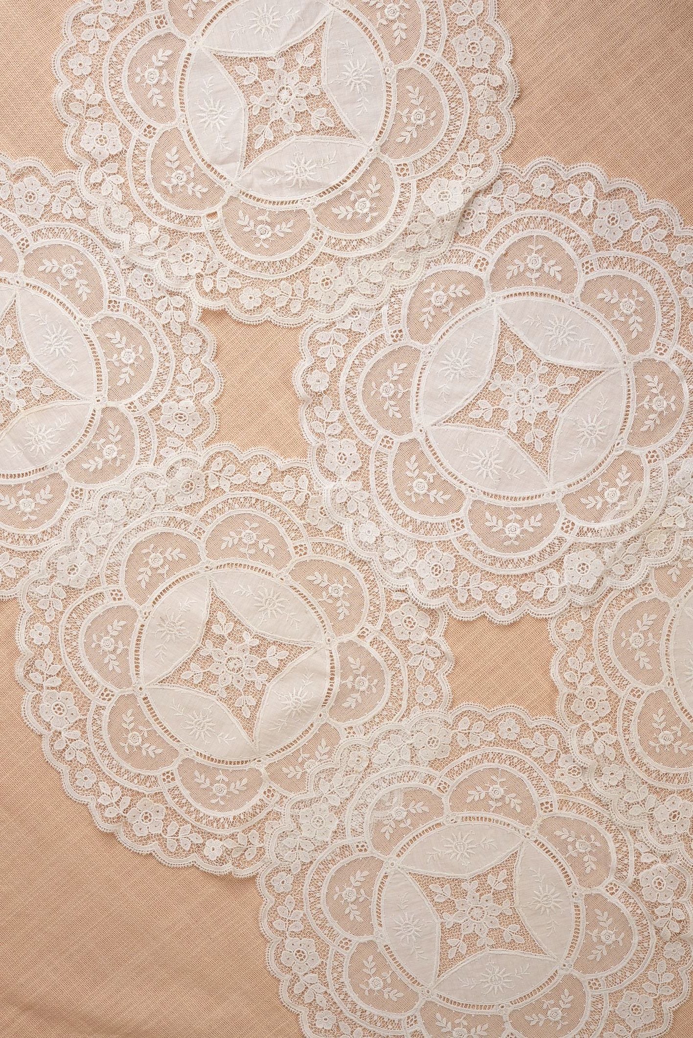 Antique Embroidered Lace Doilies | Set of 2