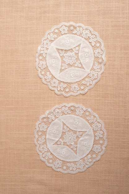 Small Antique Embroidered Lace Doilies | Set of 2