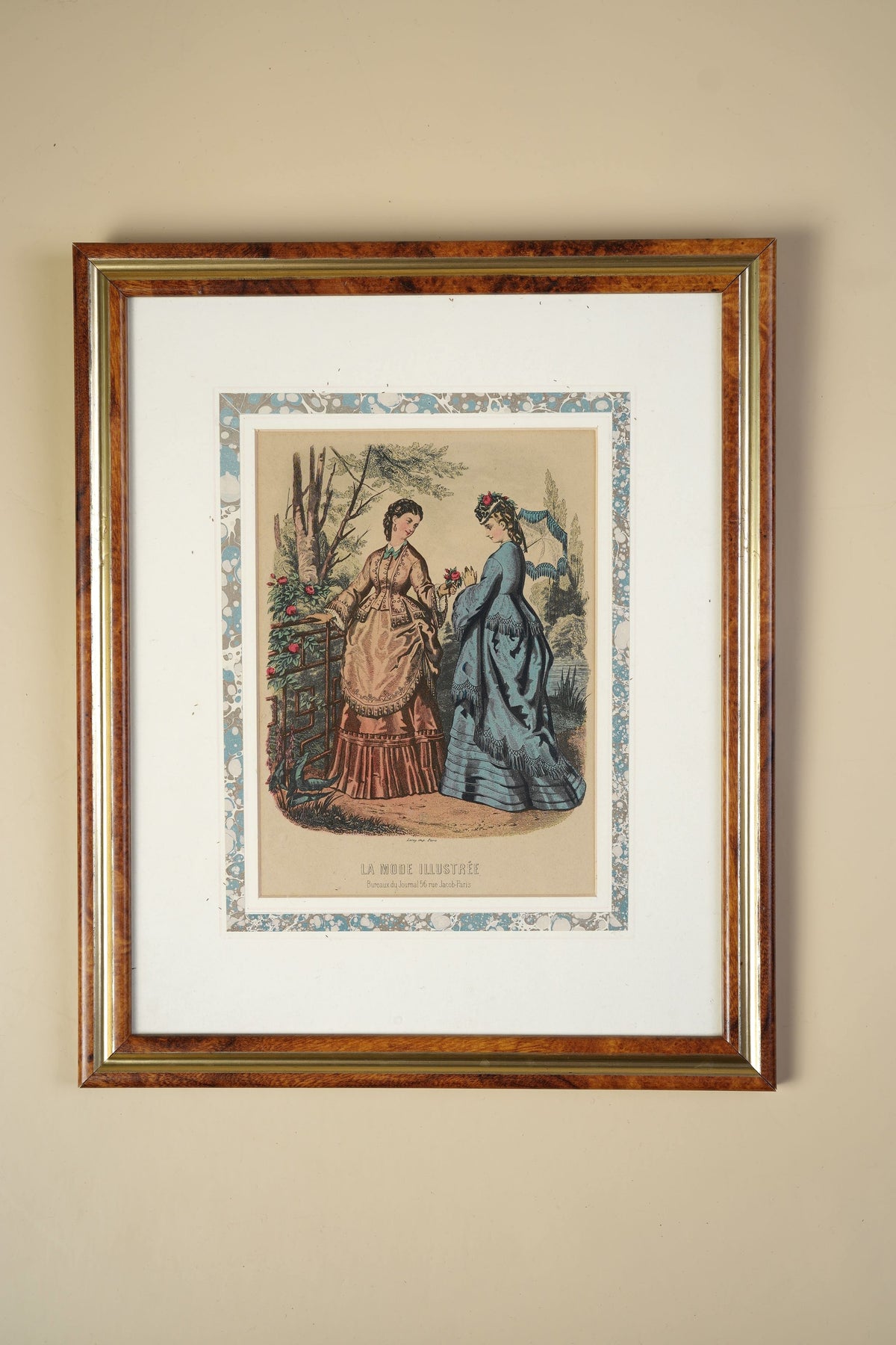 Antique French Fashion Plate — La Mode Illustrée, Rose Garden