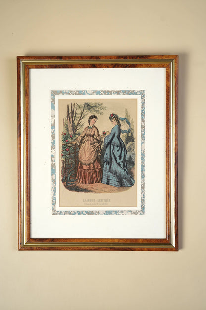 Antique French Fashion Plate — La Mode Illustrée, Rose Garden