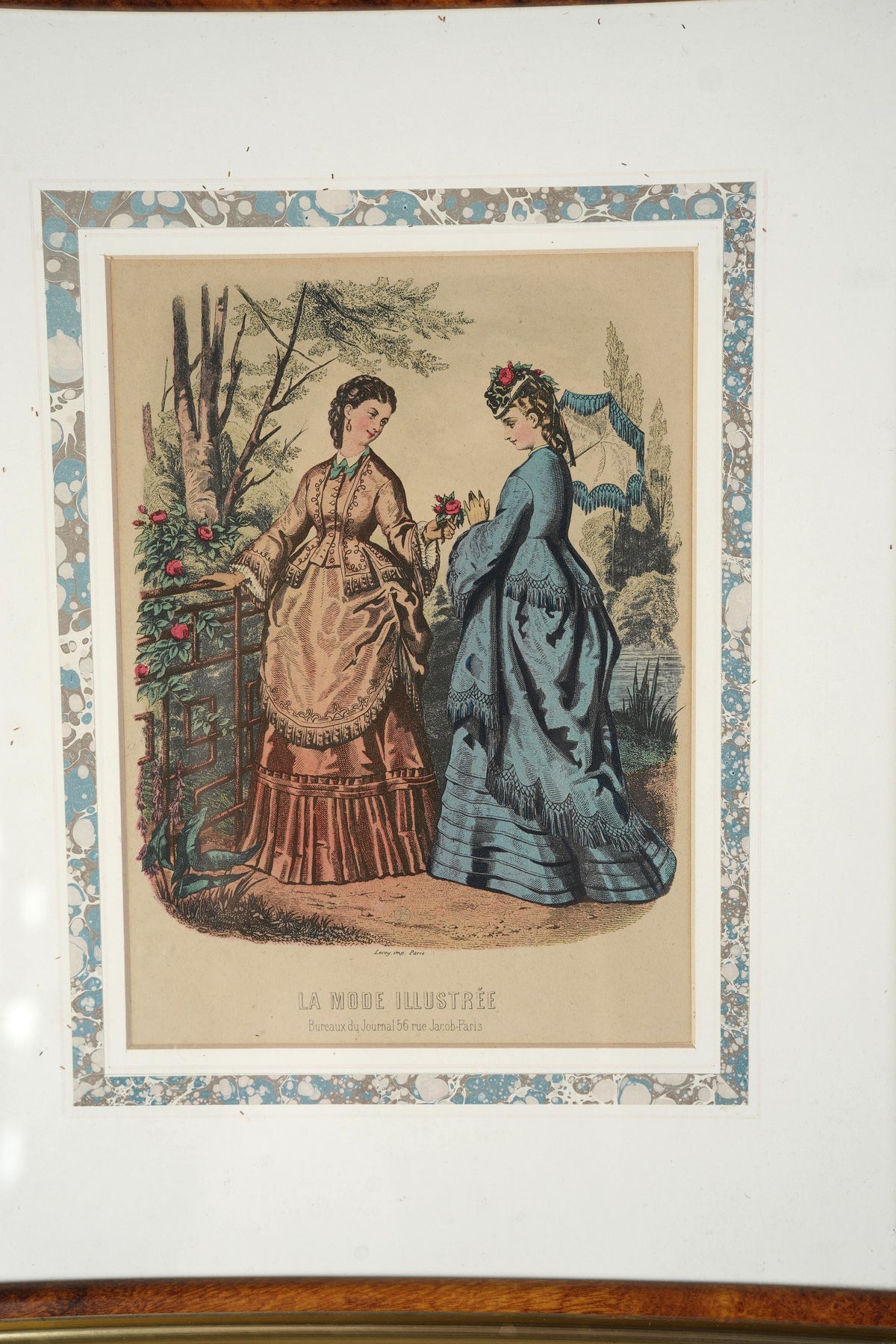 Antique French Fashion Plate — La Mode Illustrée, Rose Garden