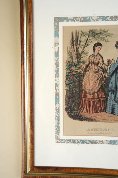 Antique French Fashion Plate — La Mode Illustrée, Rose Garden