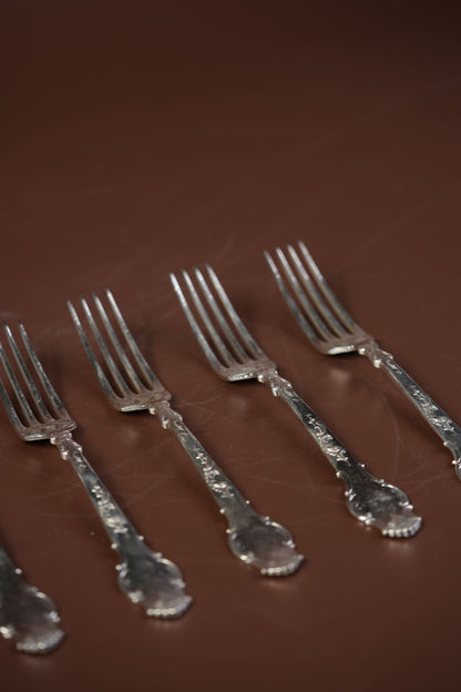 Antique French Silver-Plated Spoon & Fork Set, 12 Pieces