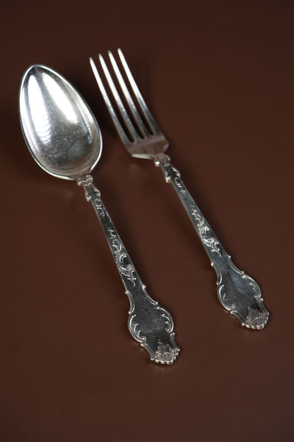 Antique French Silver-Plated Spoon & Fork Set, 12 Pieces