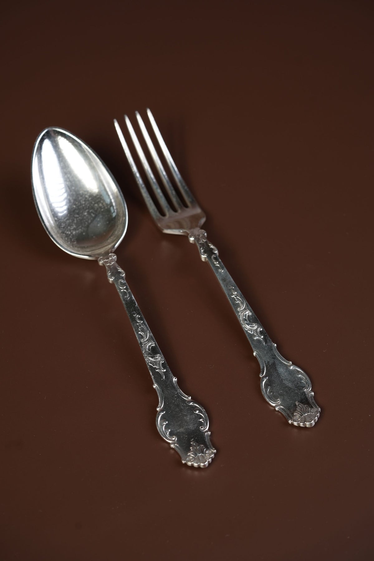 Antique French Silver-Plated Spoon & Fork Set, 12 Pieces