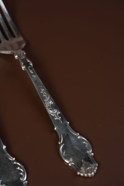 Antique French Silver-Plated Spoon & Fork Set, 12 Pieces