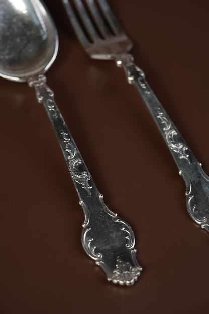 Antique French Silver-Plated Spoon & Fork Set, 12 Pieces