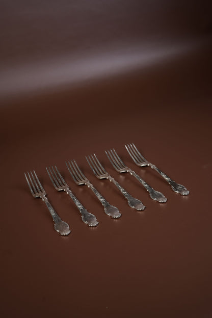 Antique French Silver-Plated Spoon & Fork Set, 12 Pieces