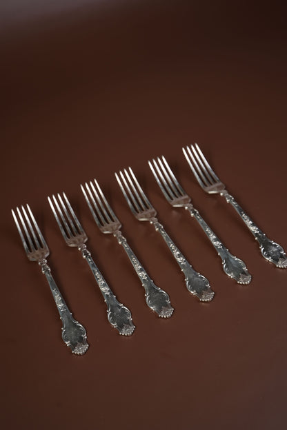 Antique French Silver-Plated Spoon & Fork Set, 12 Pieces