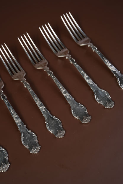 Antique French Silver-Plated Spoon & Fork Set, 12 Pieces