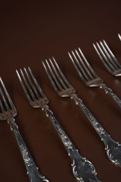 Antique French Silver-Plated Spoon & Fork Set, 12 Pieces