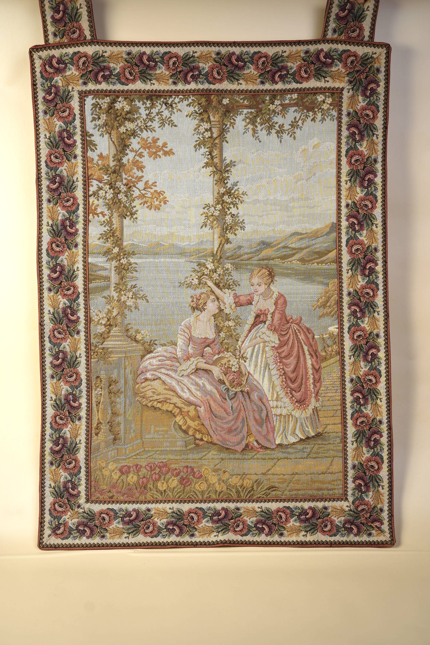 Antique Italian “Dame e Lago” Wall Tapestry