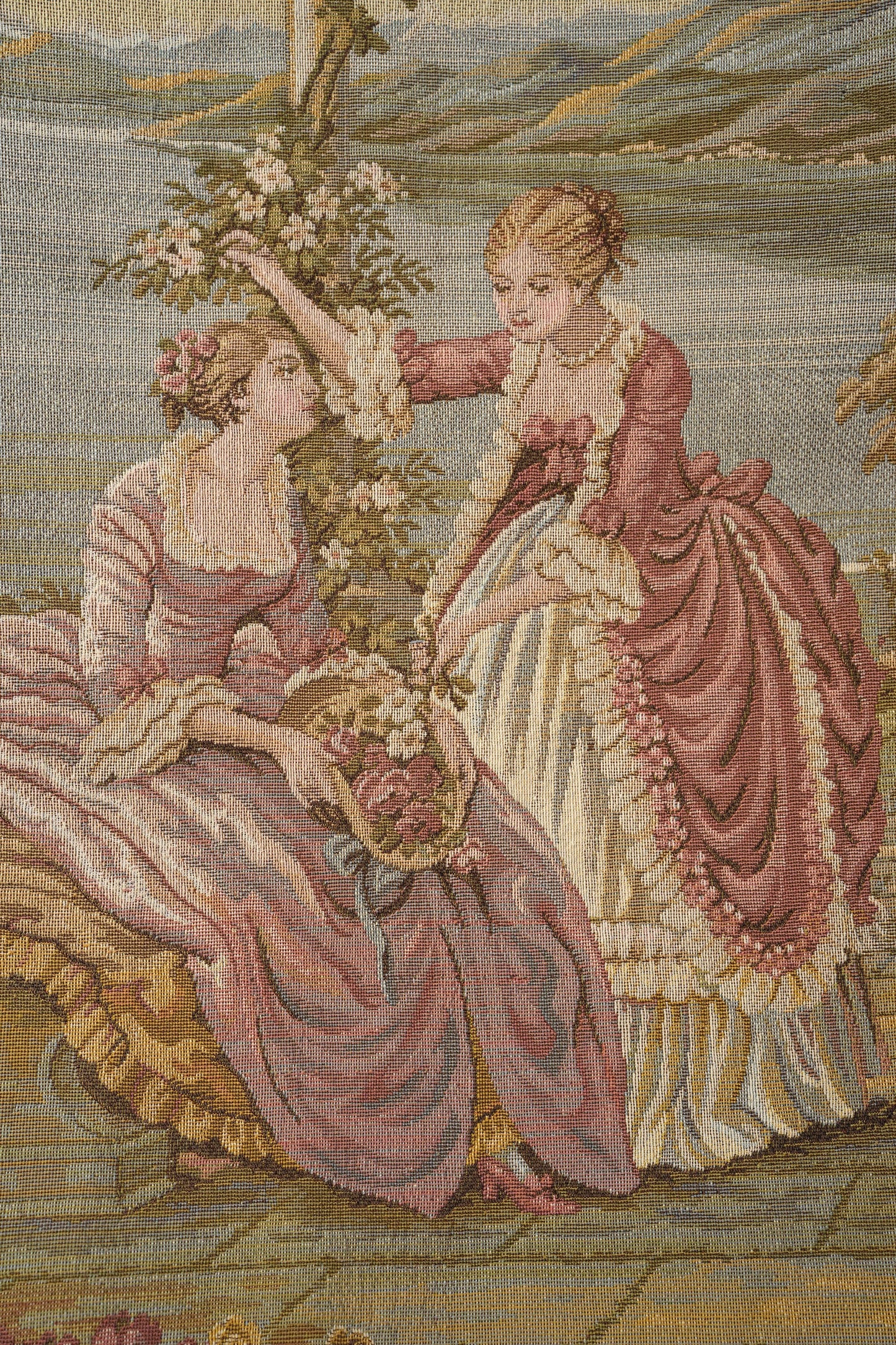 Antique Italian “Dame e Lago” Wall Tapestry