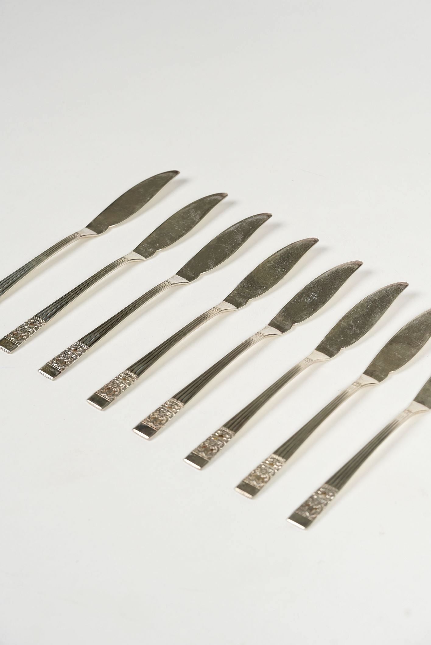 Antique Sliver Plated Floral Butter Knives | Set of 8