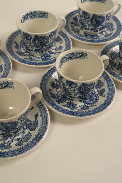 Vintage Ridgway "Jacobean" 14-Piece Ironstone Tea Set, England, c. 1960s