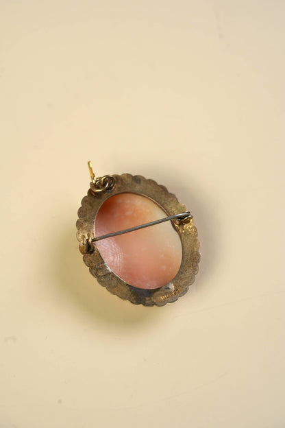 Antique Shell Cameo Brooch & Pendant With Scallops