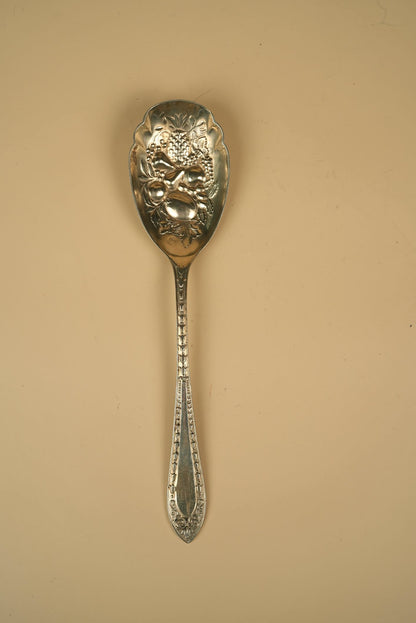 Antique Silver-Plated Berry Spoon with Embossed Pineapple & Fruit Bowl