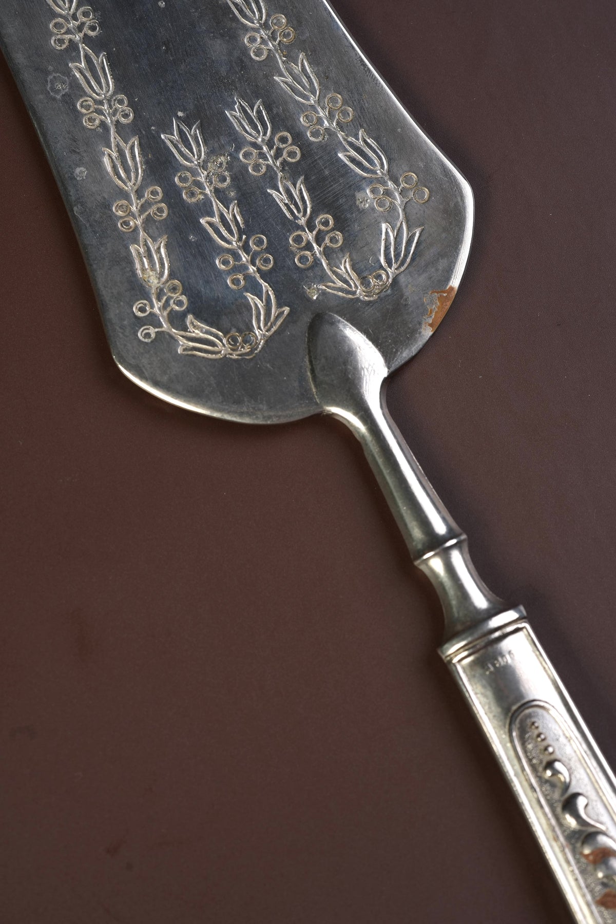 Antique Silver-Plated Cake Server, Engraved Laurel & Monogram