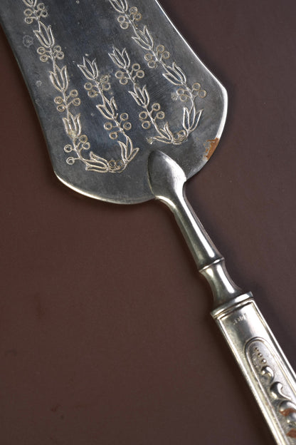 Antique Silver-Plated Cake Server, Engraved Laurel & Monogram