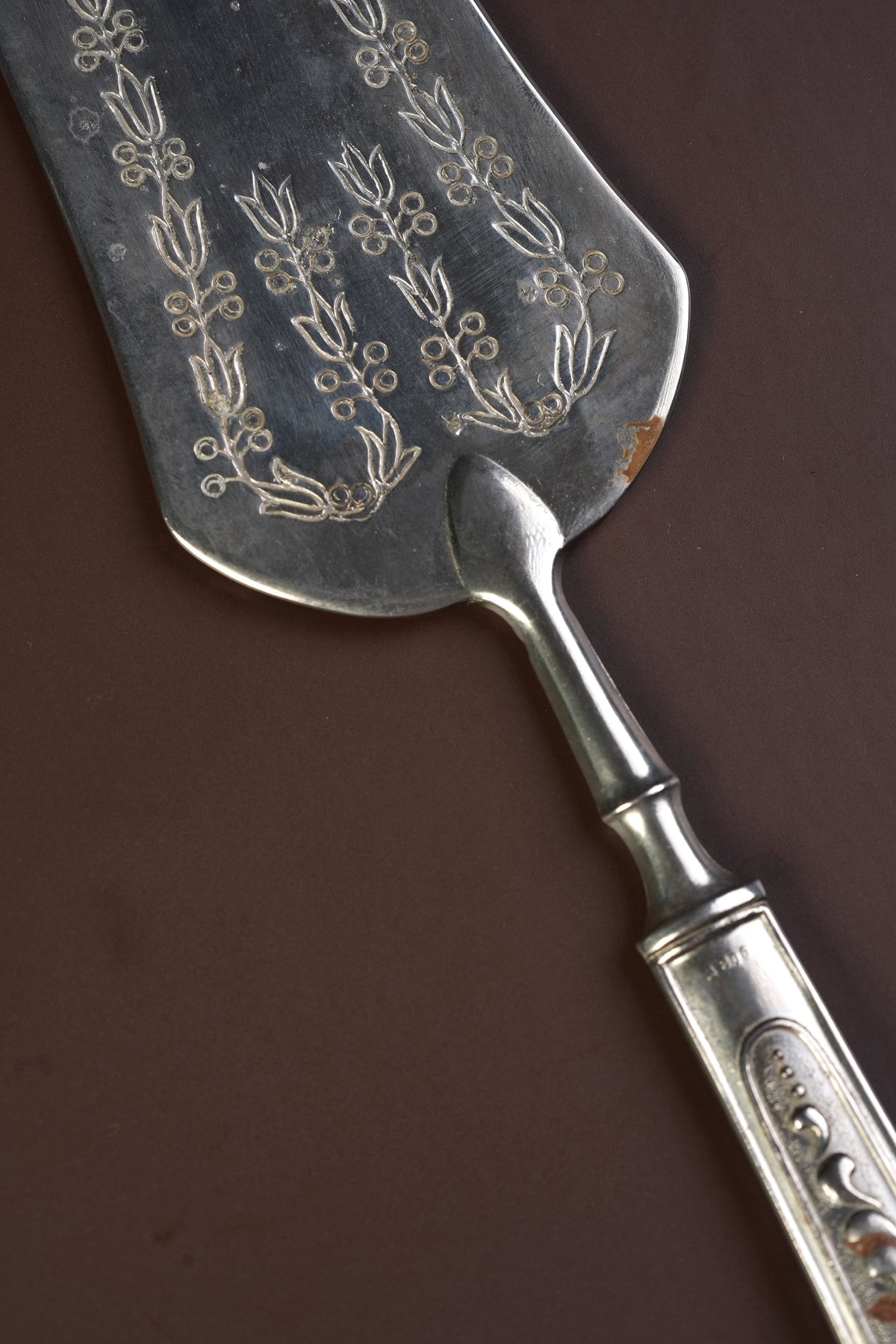 Antique Silver-Plated Cake Server, Engraved Laurel & Monogram