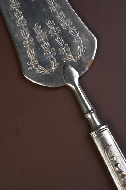 Antique Silver-Plated Cake Server, Engraved Laurel & Monogram