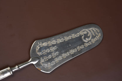 Antique Silver-Plated Cake Server, Engraved Laurel & Monogram