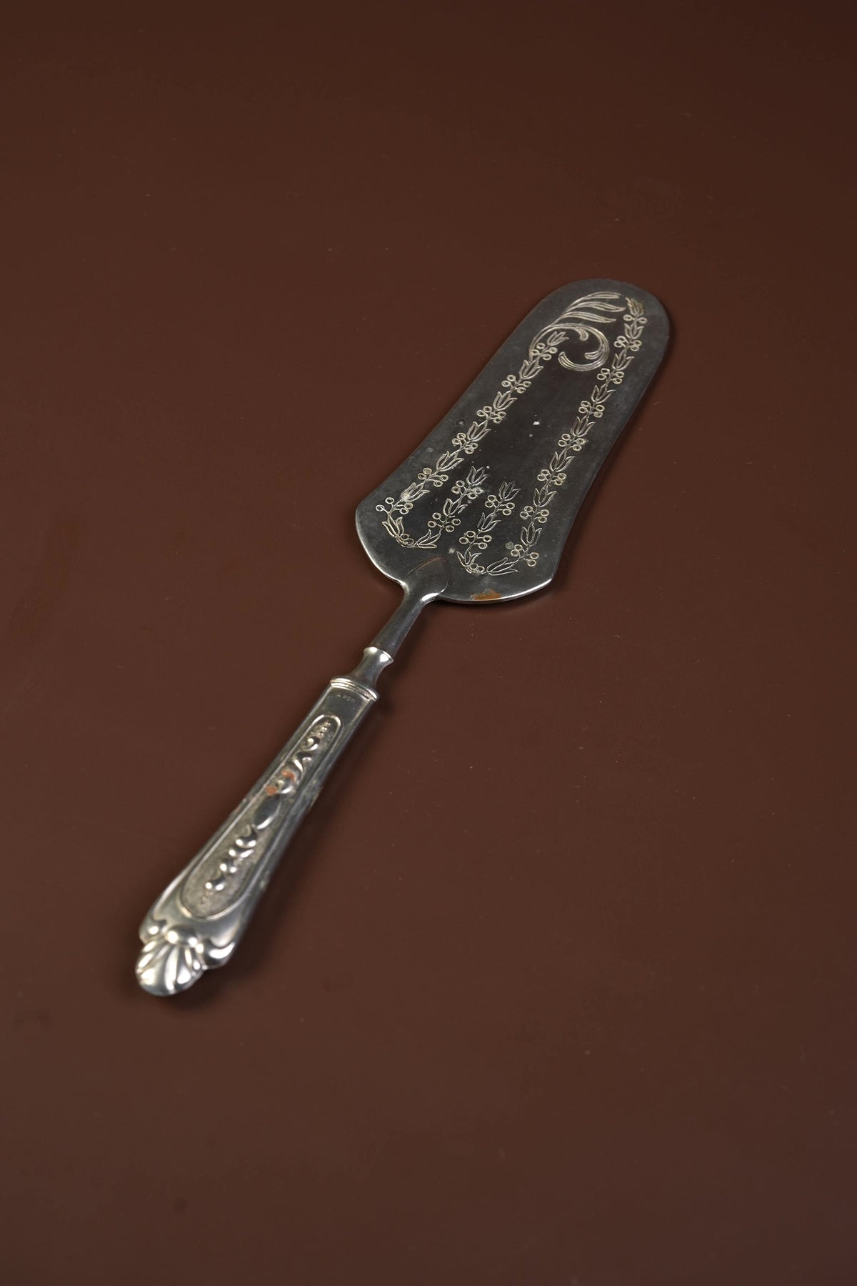 Antique Silver-Plated Cake Server, Engraved Laurel & Monogram