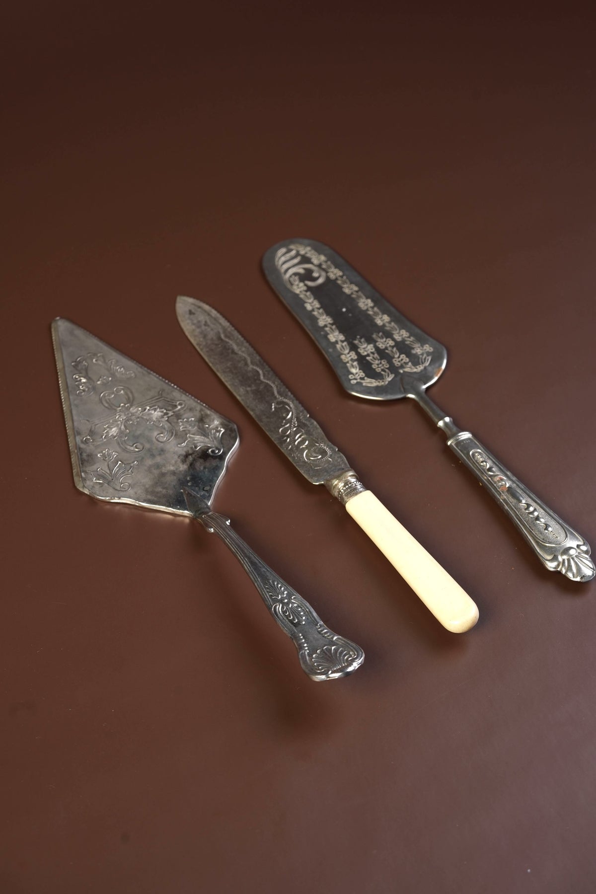 Antique Silver-Plated Cake Server, Engraved Laurel & Monogram