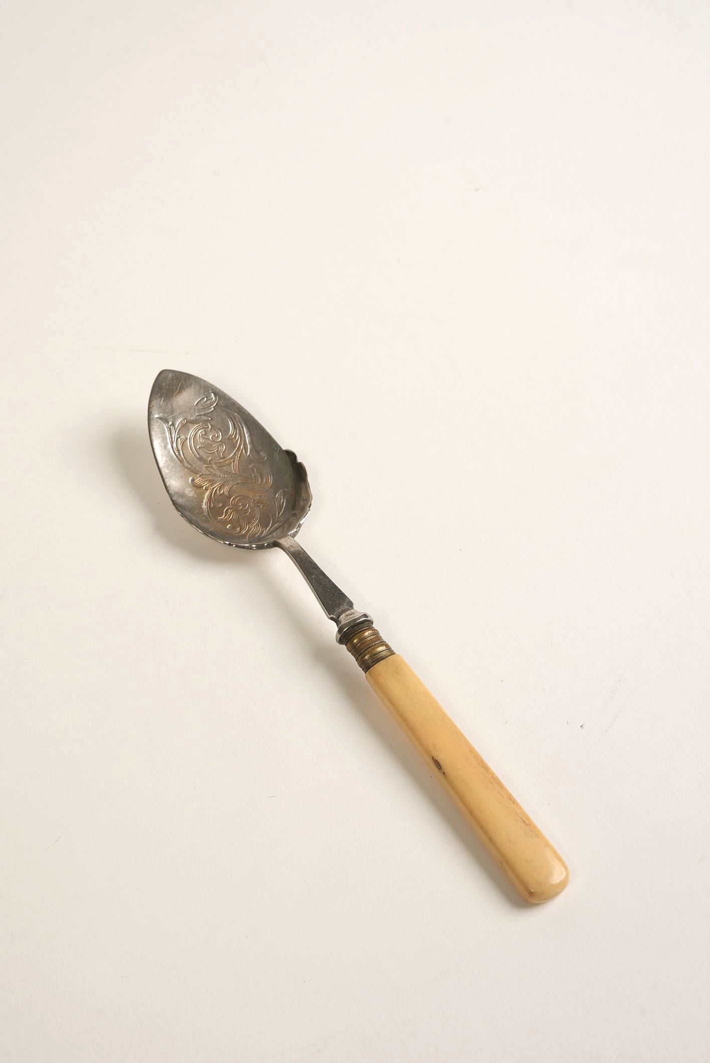Antique Silver Serving Spoon With Bone Handle