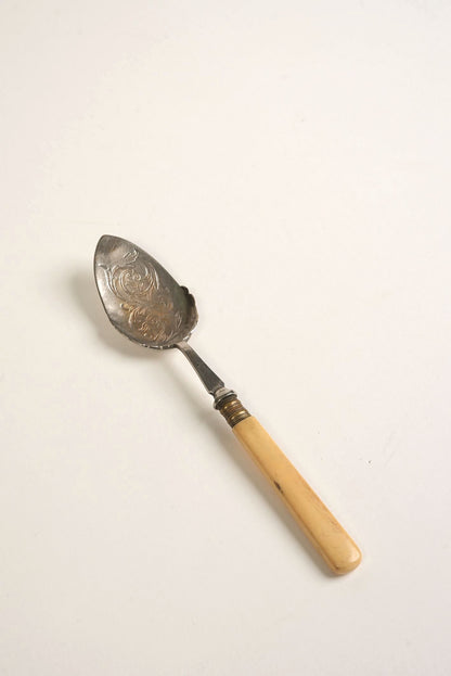 Antique Silver Serving Spoon With Bone Handle