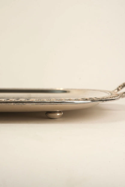 Ornate Silver-Plated Engraved Serving Tray with Handles