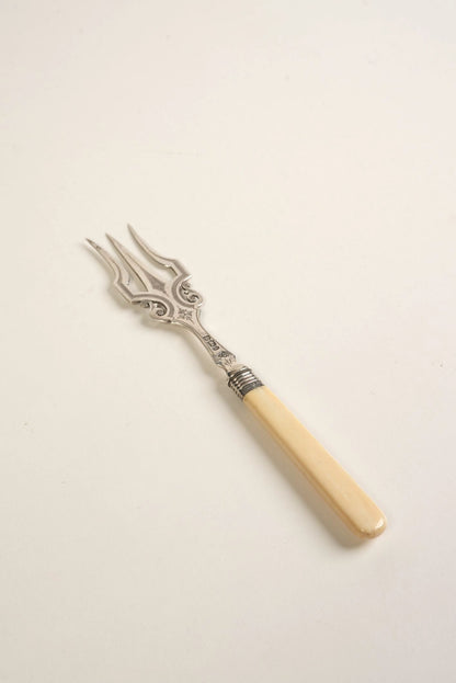 Antique Solid Silver Serving Fork with Bone Handle