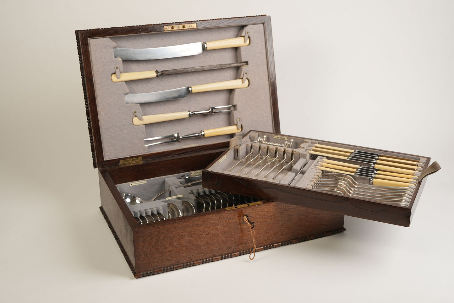 Antique Silver Plated Cutlery Canteen in Fitted Oak Case