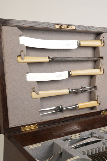 Antique Silver Plated Cutlery Canteen in Fitted Oak Case