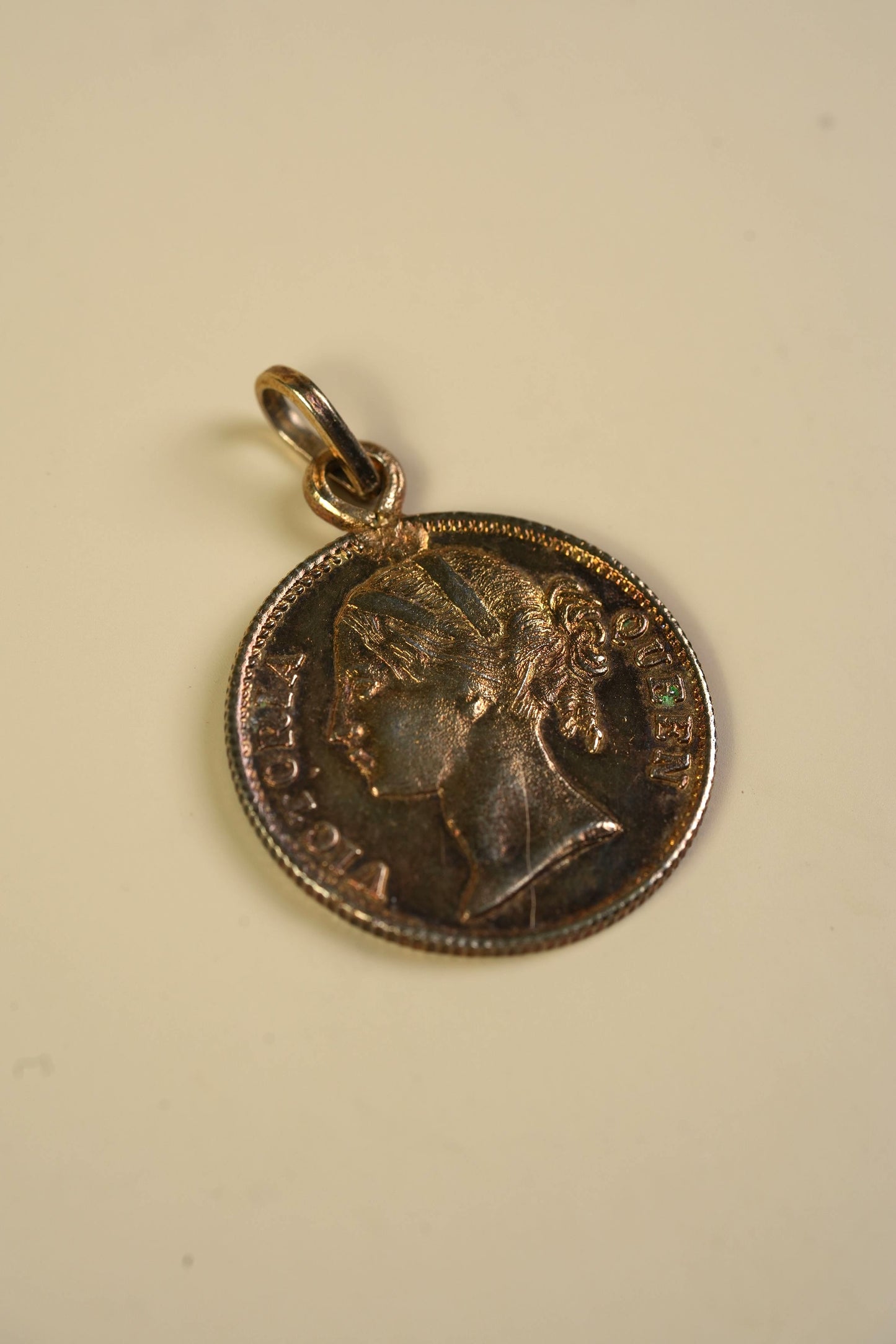 Antique East India Company One Rupee Coin Pendant — Queen Victoria, 1840