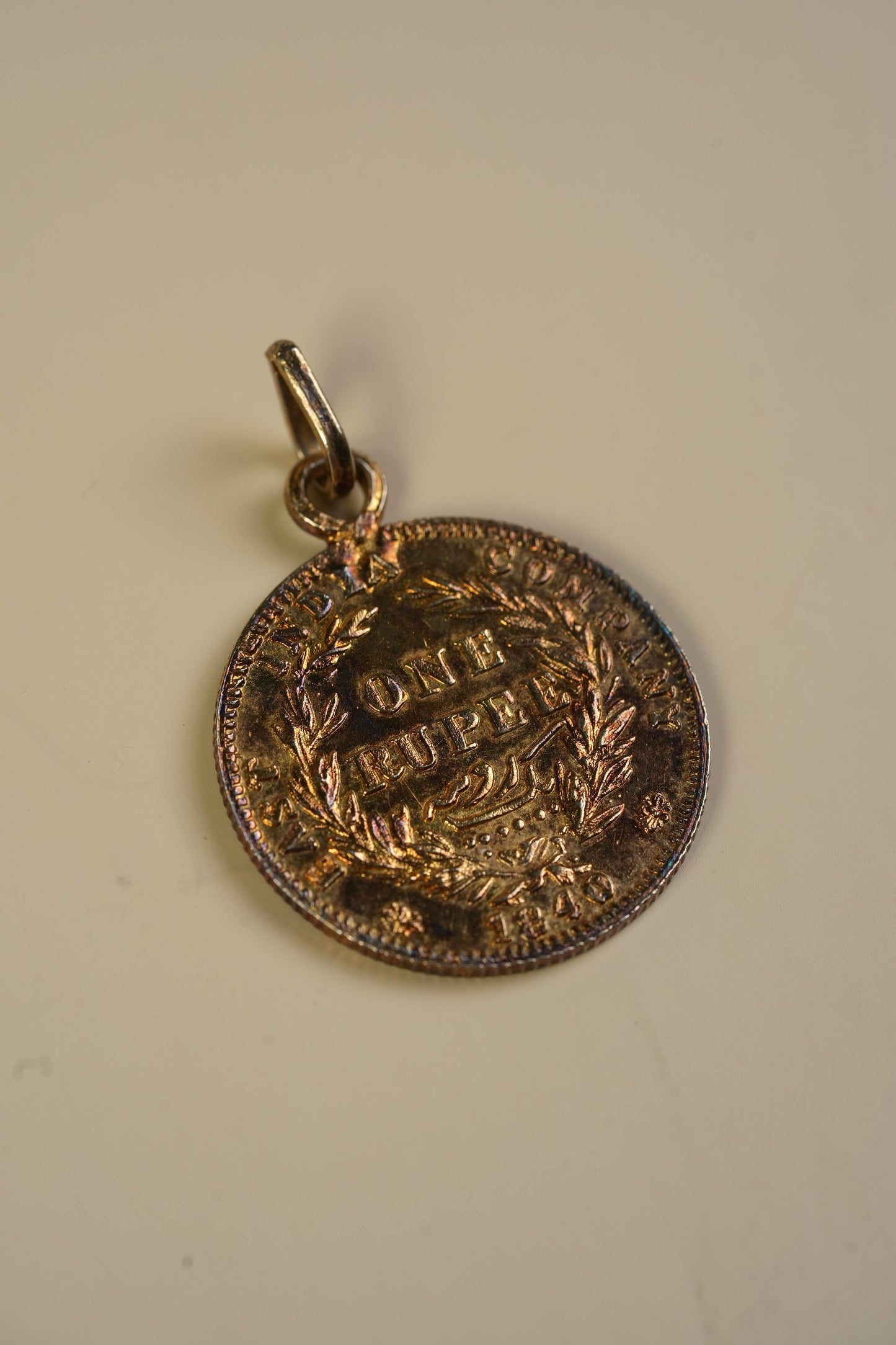 Antique East India Company One Rupee Coin Pendant — Queen Victoria, 1840