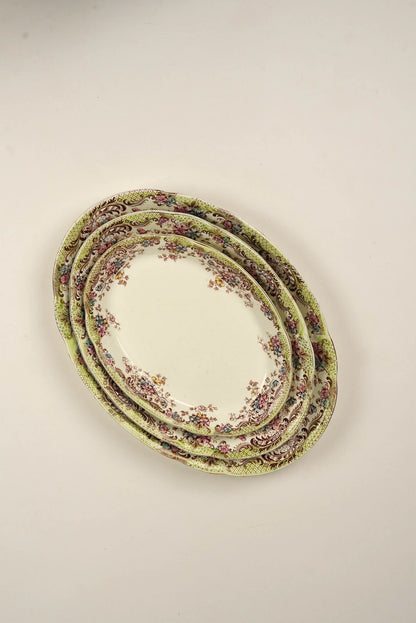 Antique William Northwood “Maine” Pattern Floral Platters | Set of 3