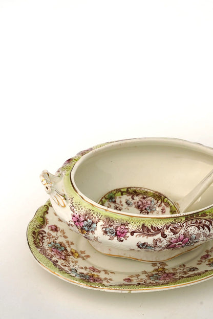 Antique William Northwood “Maine” Pattern Gravy Dish & Ladle | Set of 2