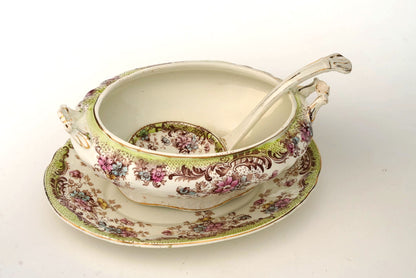 Antique William Northwood “Maine” Pattern Gravy Dish & Ladle | Set of 2
