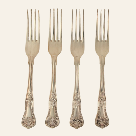 Set of 6 | Vintage Silver-Plated Dinner Forks with Ornate Handles