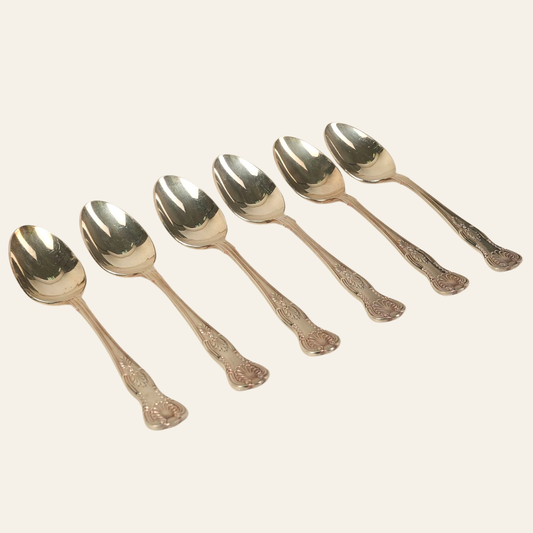 Set of 6 | Vintage Silver-Plated Dinner Spoons with Ornate Handles