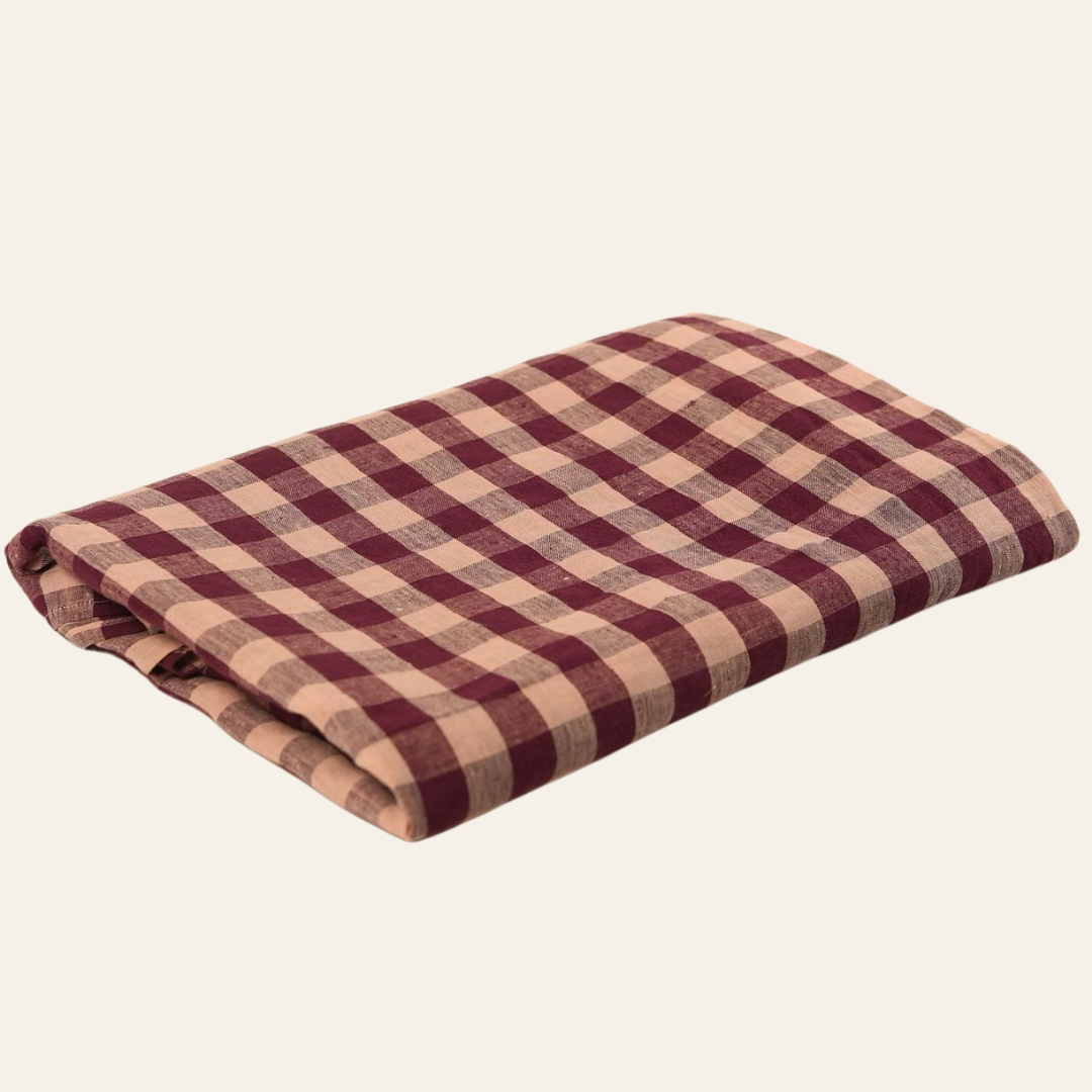 Burgundy & Pink Gingham Linen Table Cover