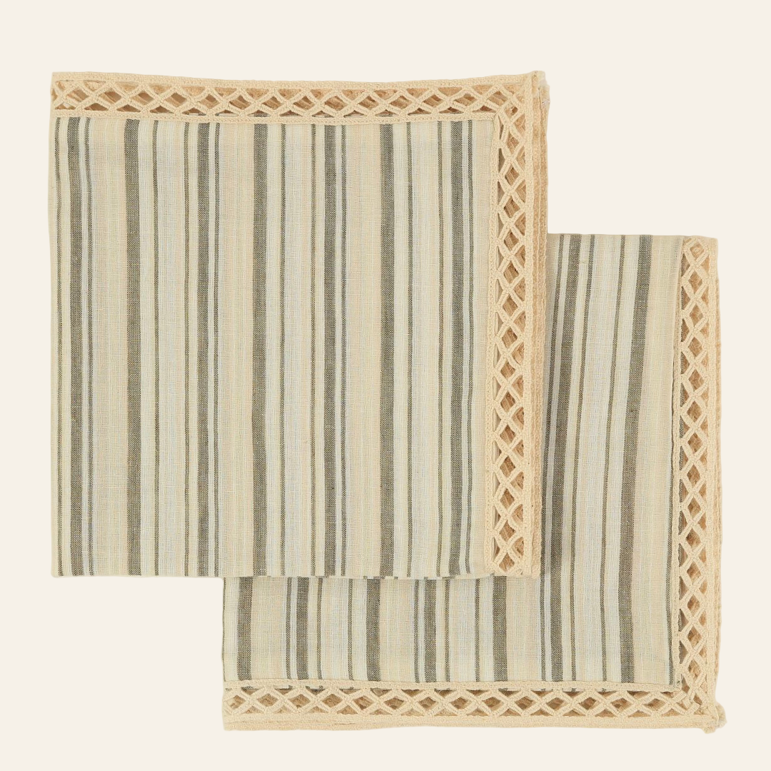 Grey & Beige Striped Napkins | Set of 2
