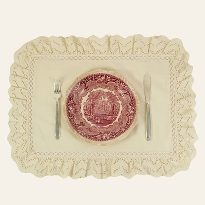 Delicate Schiffli Trim Placemats | Set of 2