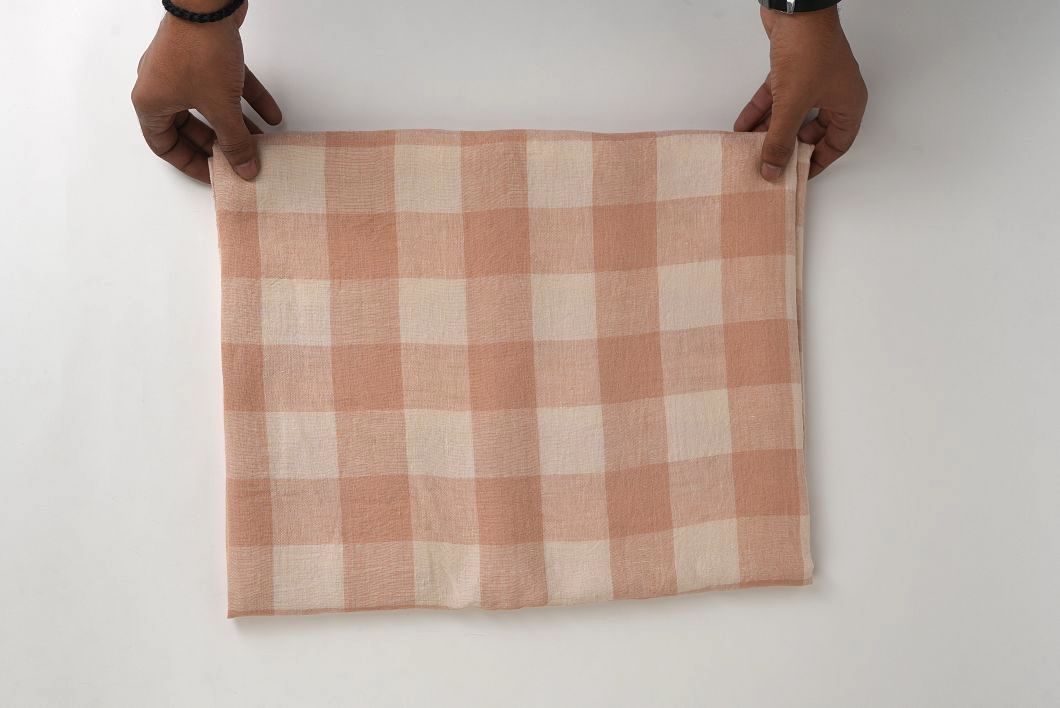 Peach & Off White Checkered Table Cover