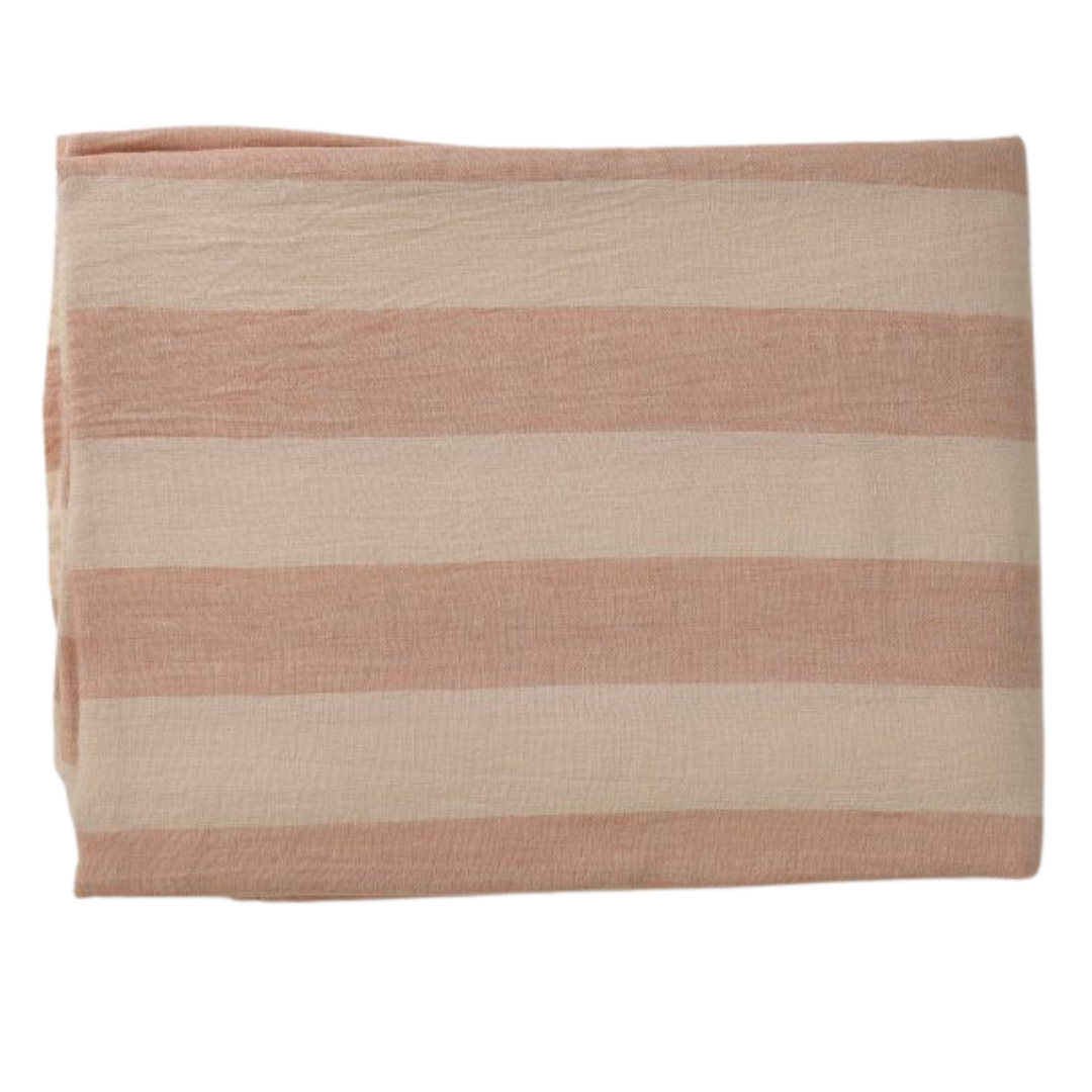 Beige & White Stripe Linen Table Cover